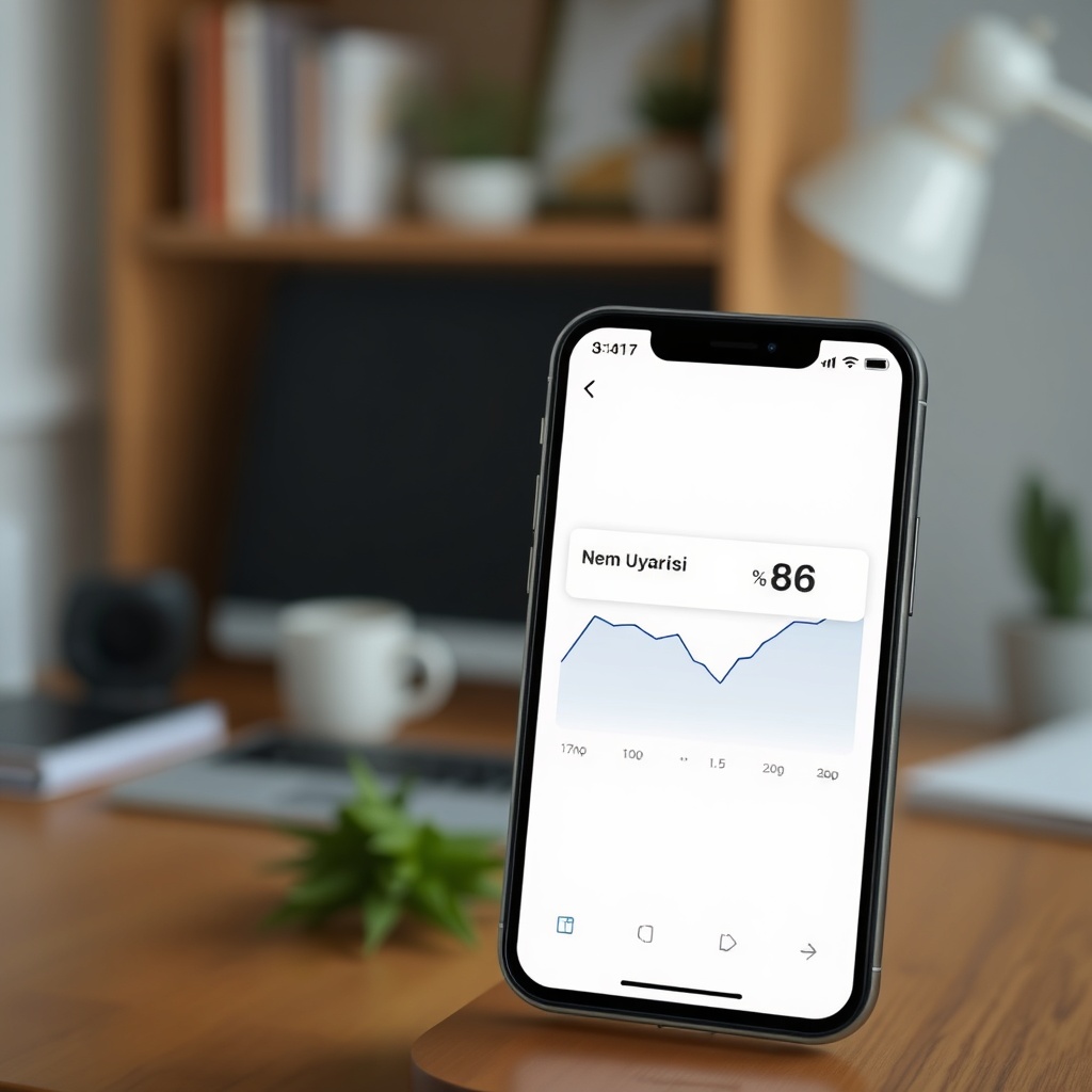 A photorealistic smartphone screen showing the DepoUstasi app interface with a graph of te